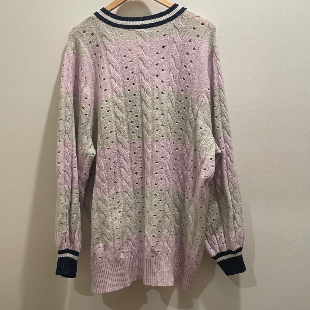 Torrid Pink Grey Striped Cable Knit Pointelle V-Neck Sweater Womens Plus Size 4 - Picture 2 of 4